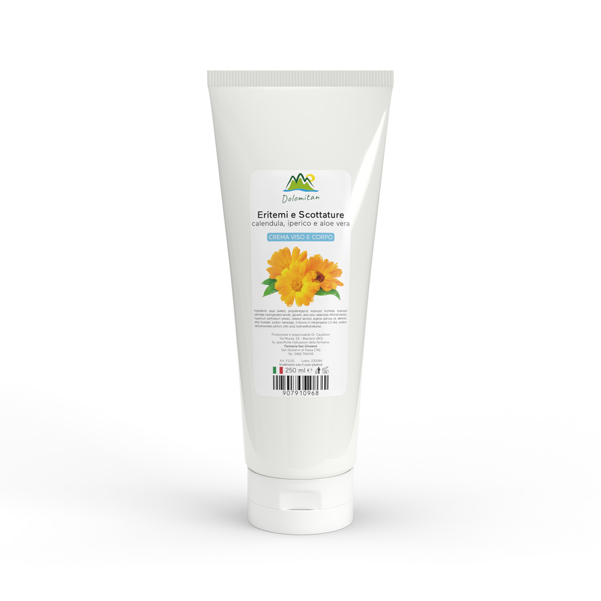 Eritemi e Scottature Calendula, Iperico e Aloe Vera Crema Viso e Corpo 250 ml - Dolomiti e Natura