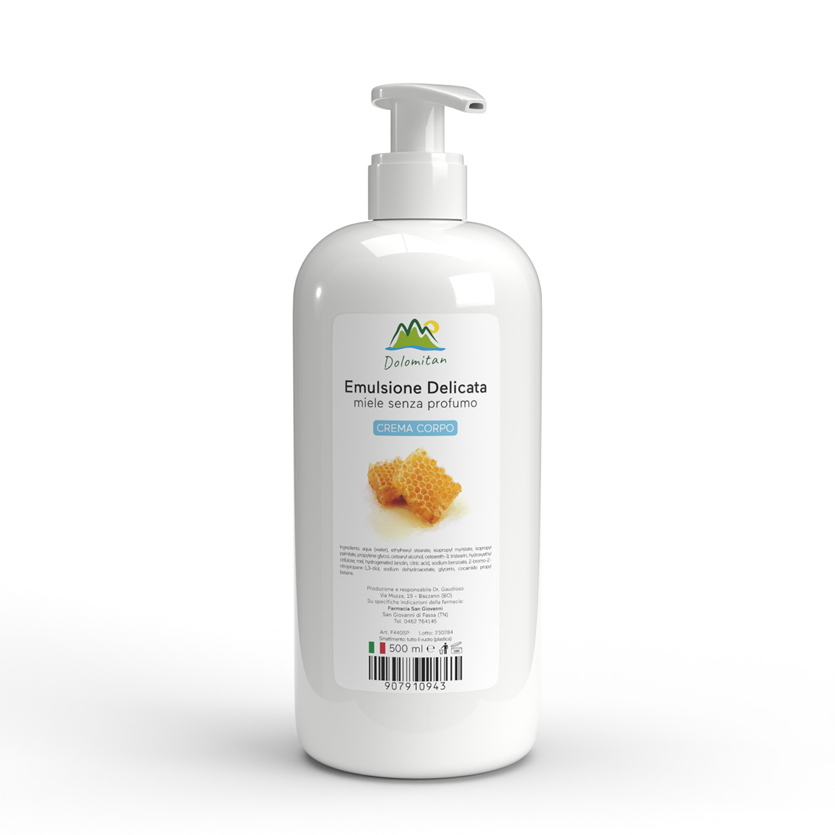 Emulsione Delicata Miele Senza Profumo Crema Corpo 500 ml - Dolomiti e Natura