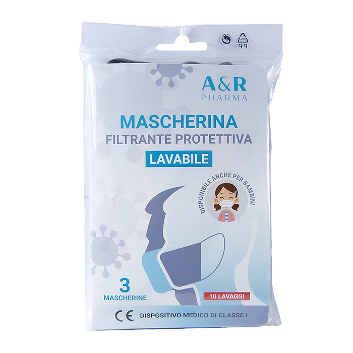 A&R Pharma Mascherina Protettiva Lavabile Adulti Nera 3 Pezzi - Dolomiti e Natura