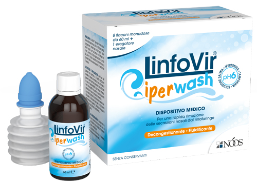 LINFOVIR IPERWASH SOLUZIONE SALINA IPERTONICA TAMPONATA 8 FLACONI DA 60 ML + 1 EROGATORE NASALE - Dolomiti e Natura