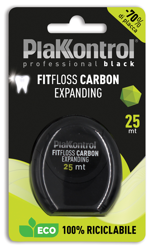 PLAKKONTROL PROFESSIONAL BLACK FITFLOSS CARBON EXPANDING FILO INTERDENTALE 25 METRI FRESH MINT - Dolomiti e Natura