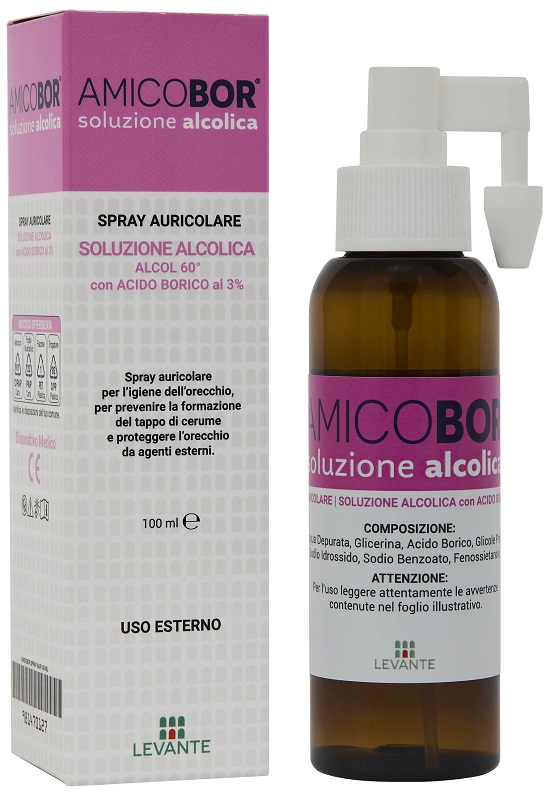 SOLUZIONE ALCOLICA PER IRRIGAZIONE DELL'ORECCHIO AMICOBOR 100 ML - Dolomiti e Natura