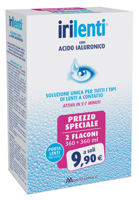 SOLUZIONE UNICA PER LENTI A CONTATTO IRILENTI CON ACIDO IALURONICO 2 FLACONI DA 360 ML + 360 ML - Dolomiti e Natura