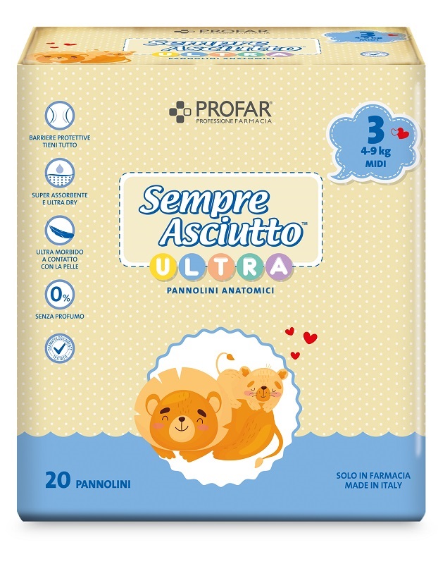 PANNOLINI PROFAR SEMPRE ASCIUTTO ULTRA MIDI 4/9 KG 20 PEZZI - Dolomiti e Natura