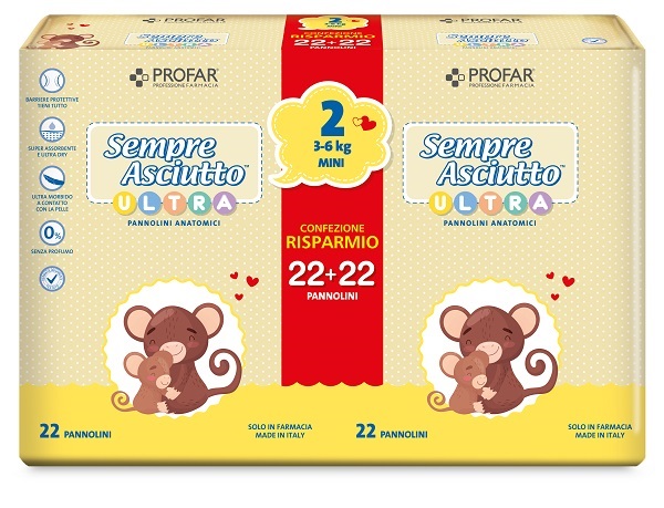 PANNOLINI PROFAR SEMPRE ASCIUTTO ULTRA MINI 3/6 KG BIPACCO 22+22 PEZZI - Dolomiti e Natura
