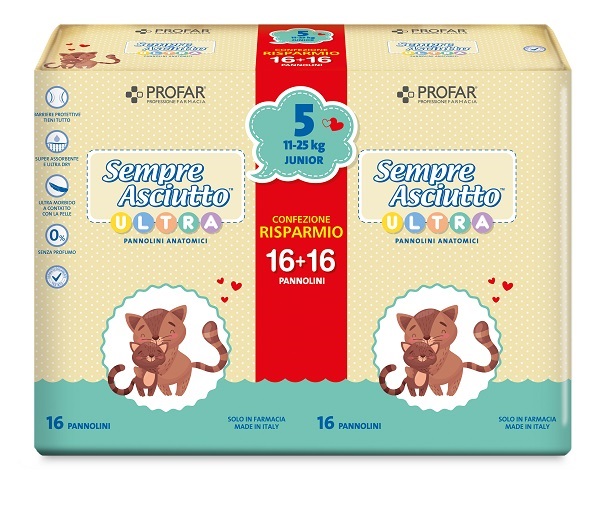 PANNOLINI PROFAR SEMPRE ASCIUTTO ULTRA JUNIOR 11/25 KG BIPACCO 16+16 PEZZI - Dolomiti e Natura