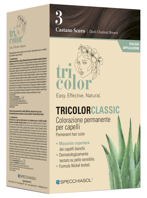 TRICOLOR CLASSIC 3 CASTANO SCURO 2 TUBI 50 ML + 2 SHAKER 50 ML + 4 BUSTINE 8 ML - Dolomiti e Natura